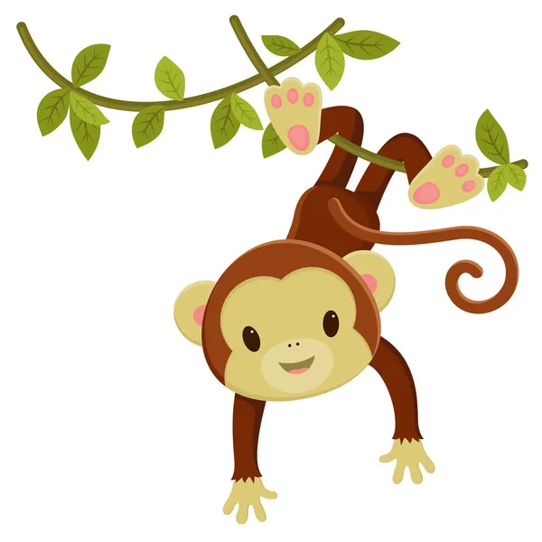 Mignon singe dessin animé accroché à une liane. Clip vectoriel art illustra — Image vectorielle