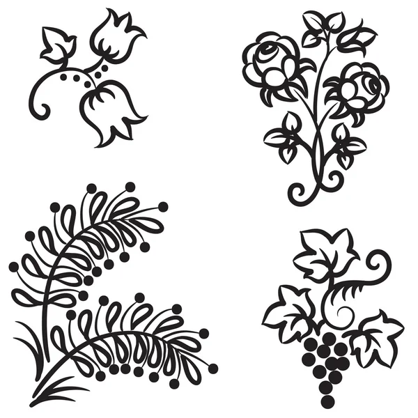 Quatre motifs floraux dessinés à la main — Image vectorielle