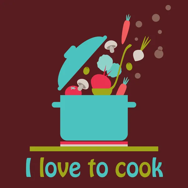 Me encanta cocinar tarjeta vectorial — Vector de stock