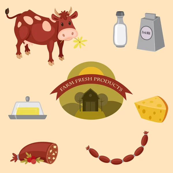 Farm products vector icons set — Stock Vector