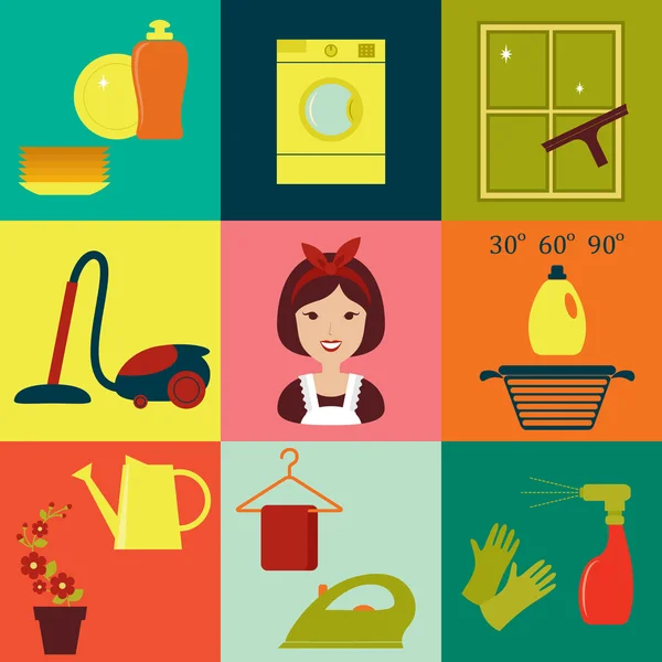 Flat vector icons of housekeeping — Stock Vector