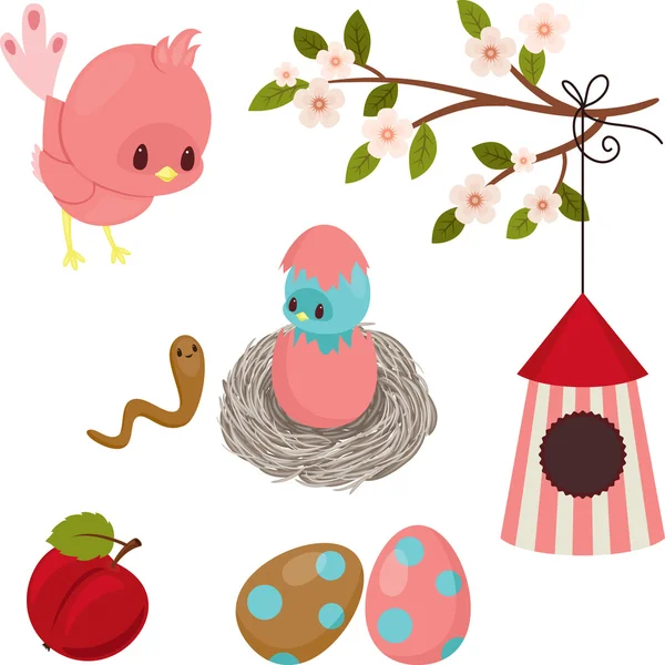 Bird's leven. Cute cartoon pictogrammen over Wit — Stockvector