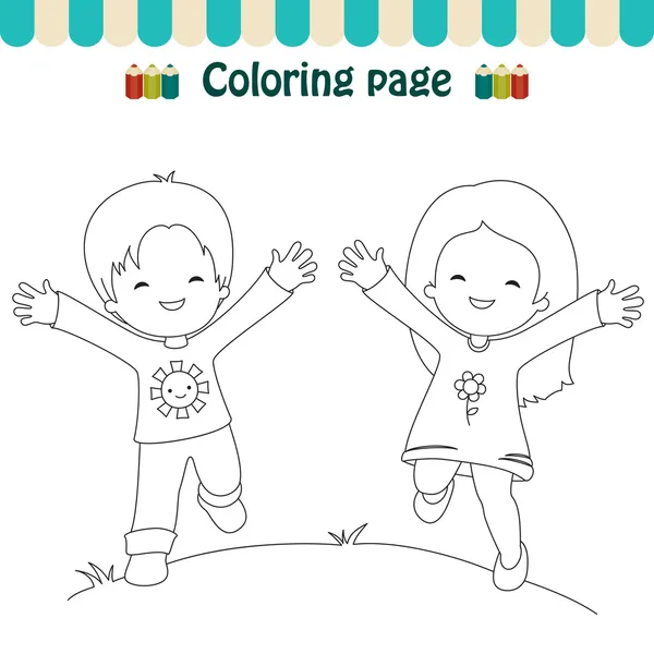 Gráfico vectorial Página para colorear de niña feliz Imagen vectorial