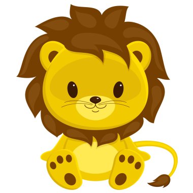 Cartoon vector illustration of sitting lion cub. Isolated over w clipart