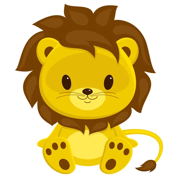 Ilustración vectorial de dibujos animados de cachorro de león sentado. Aislado sobre w — Vector de stock