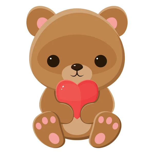 Ours en peluche brun tenant un cœur. Isolé sur blanc — Image vectorielle
