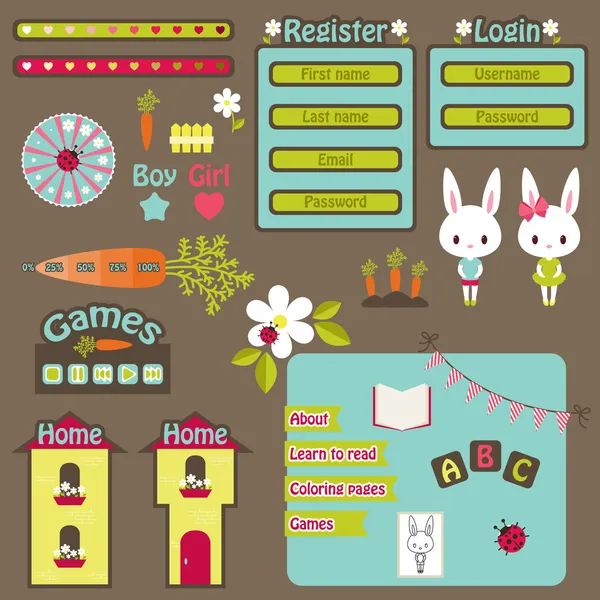 Children website vector icons set — Stock Vector