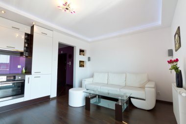 Beyaz deri kanepe oturma odasında