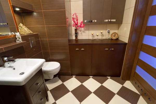 现代棕色浴室 — 图库照片