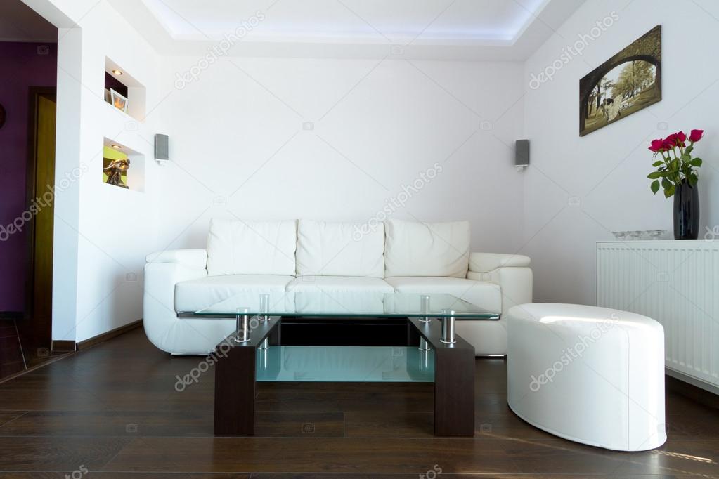 White leather sofa in living room