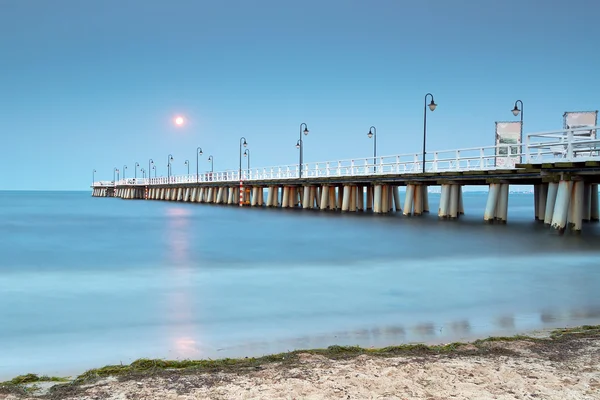 Baltic pier in Gdynia Orlowo at night — Stock Photo, Image