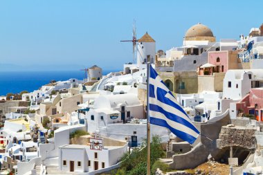 Oia Köyü manzara santorini Island, Yunanistan
