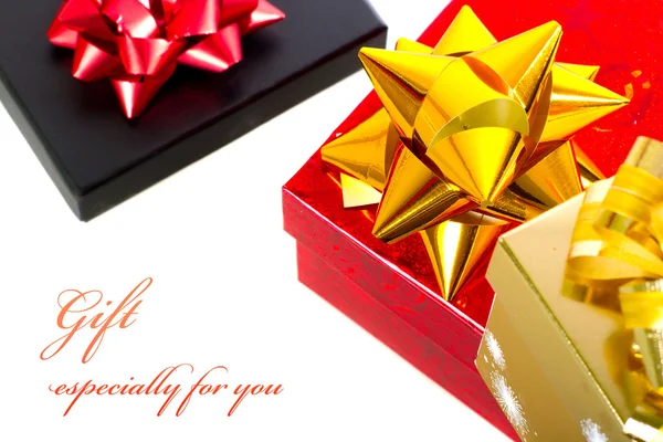 Christmas gift boxes with sample text — Stock Photo, Image