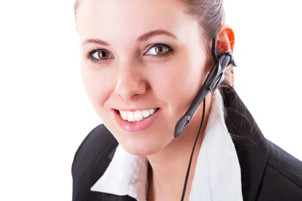 Giovane dipendente del call center con auricolare — Foto Stock