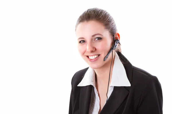 Jovem funcionário do call center com fone de ouvido — Fotografia de Stock