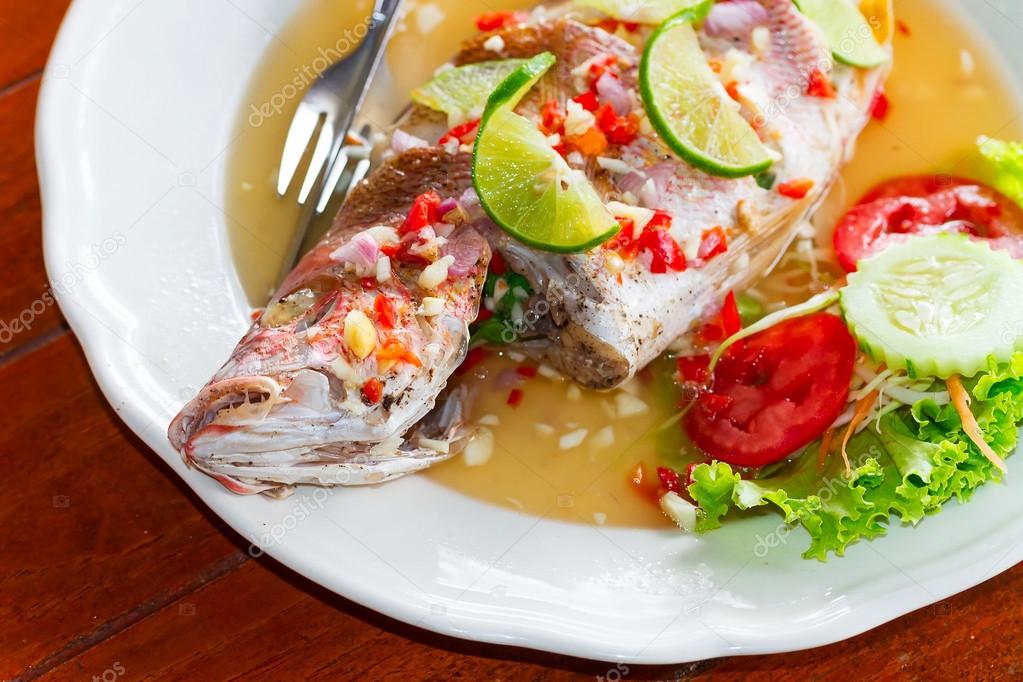 Thai style whole red snapper fish