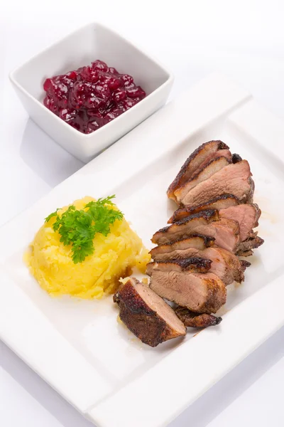 Roasted duck breast with potatoes — Stock Photo, Image