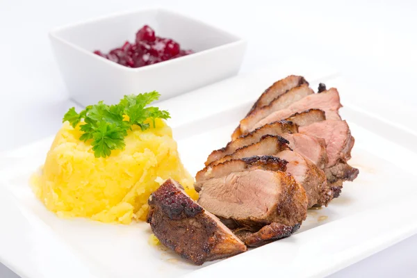 Roasted duck breast with potatoes — Stock Photo, Image