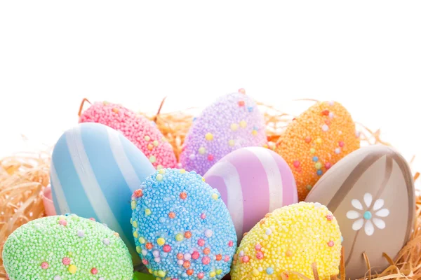 Colorful Easter eggs in the nest — Stock Photo, Image