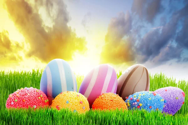 Colorful Easter eggs on the perfect meadow — Stock Photo, Image