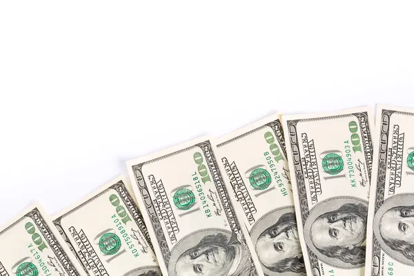 Beyaz bitti izole dolarlık banknotlar — Stok fotoğraf