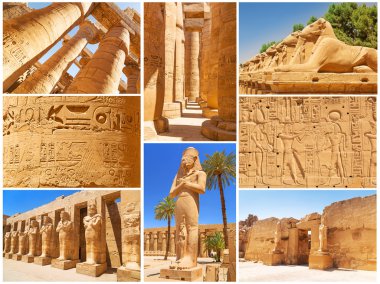 Collage of Karnak architecture in Luxor clipart