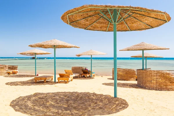 Koppla av under parasoll på stranden av röda havet — Stockfoto