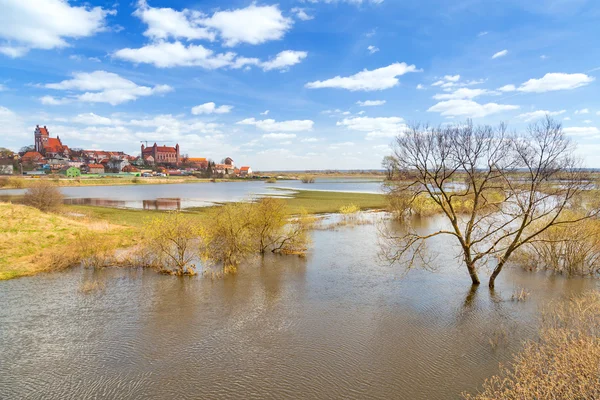 Gniew stad med germansk slott på wierzyca river — Stockfoto