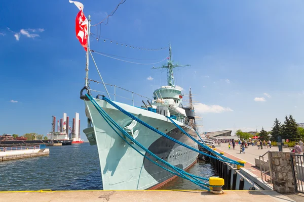 Polish destroyer ship at the Baltic Sea in Gdynia — Stock Photo, Image