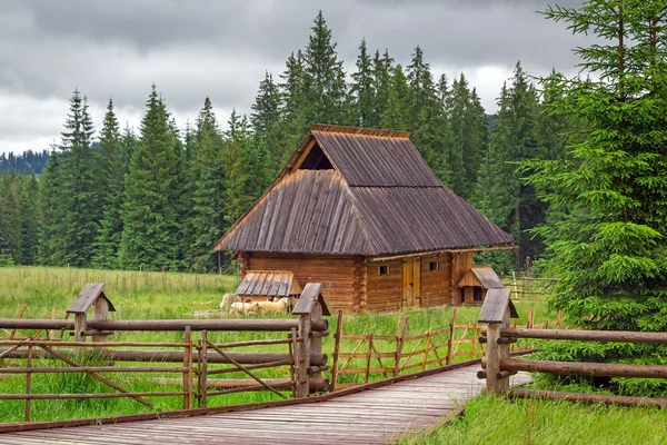 Capanna tradizionale in legno nelle montagne di Tatra — Foto Stock