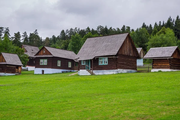Aldeia tradicional com casas de madeira na Eslováquia — Fotografia de Stock