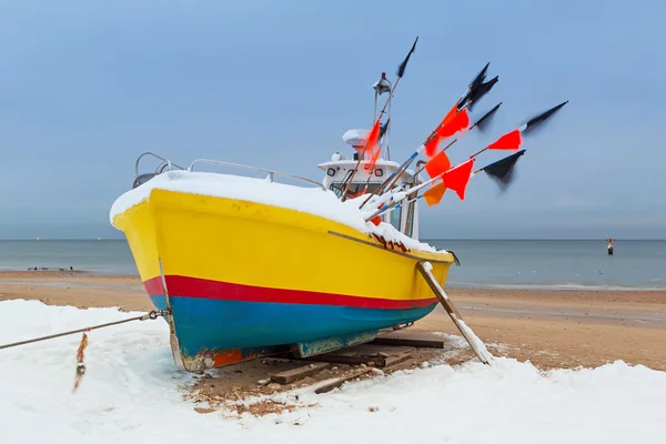 Winter scenery of fishing boats at Baltic Sea — Stock Photo, Image