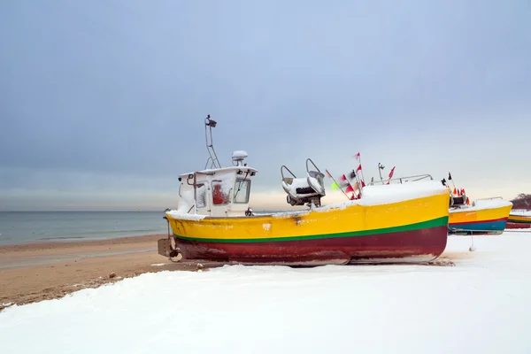 Winter scenery of fishing boats at Baltic Sea — Stock Photo, Image