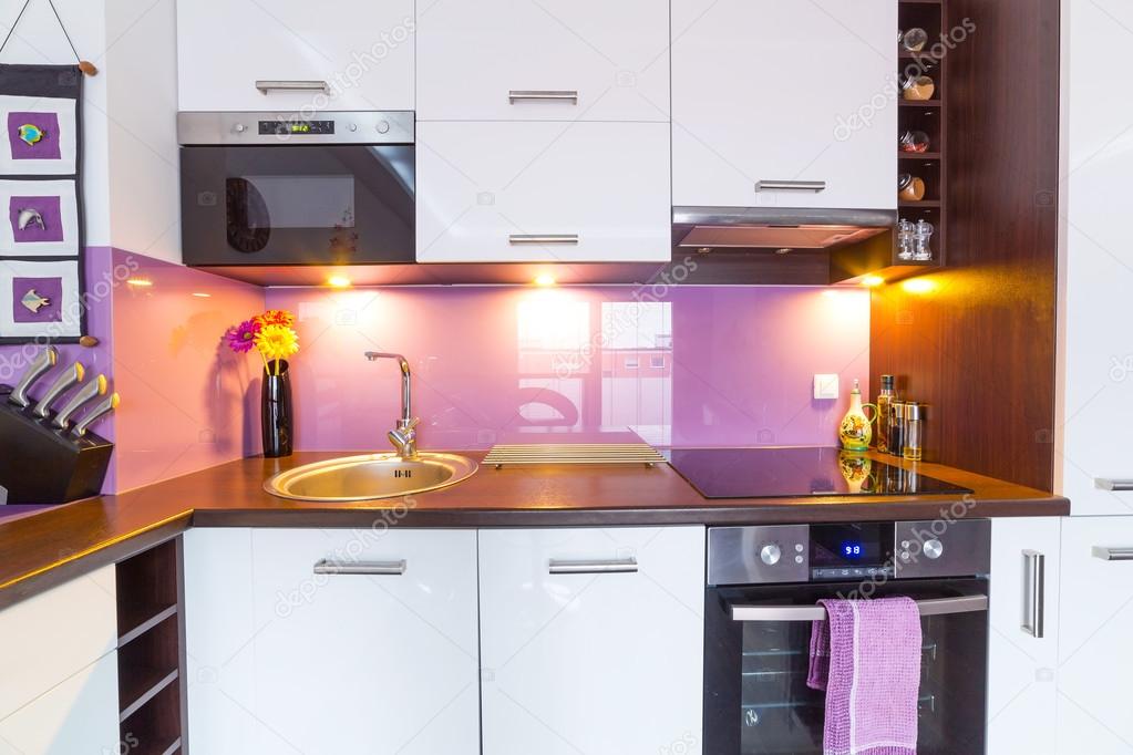 Modern white and purple kitchen