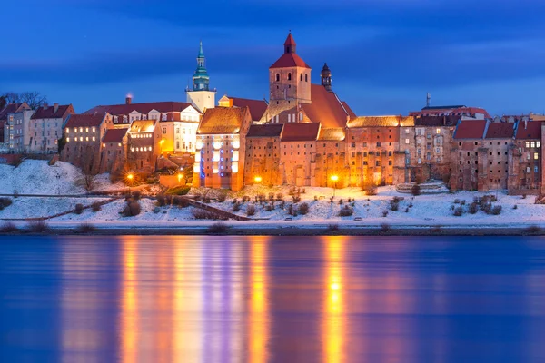 Winter scenery of Grudziadz at Vistula river — Stock Photo, Image