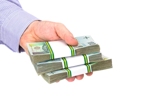 Dinheiro na mão como símbolo de empréstimo — Fotografia de Stock
