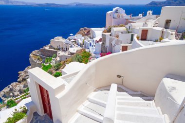 santorini Adası oia şehrin beyaz mimarisi
