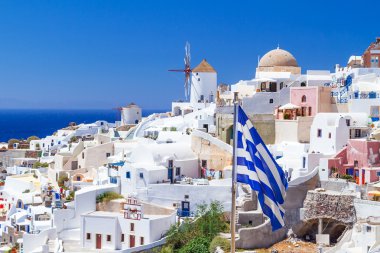 santorini Adası oia şehrin beyaz mimarisi