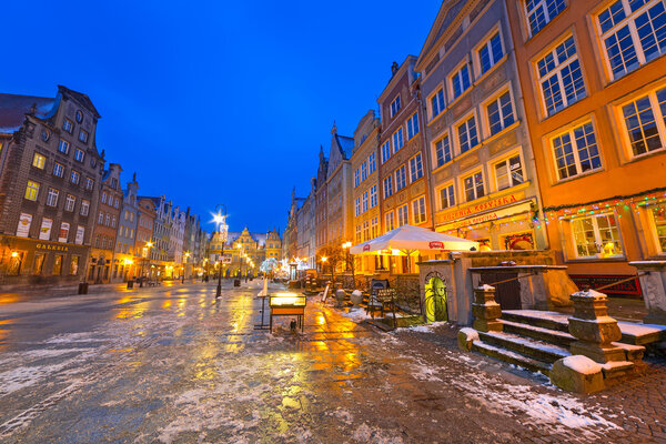 Winter scenery of the Long Lane street in Gdansk