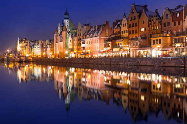 Old town of Gdansk at night, Poland
