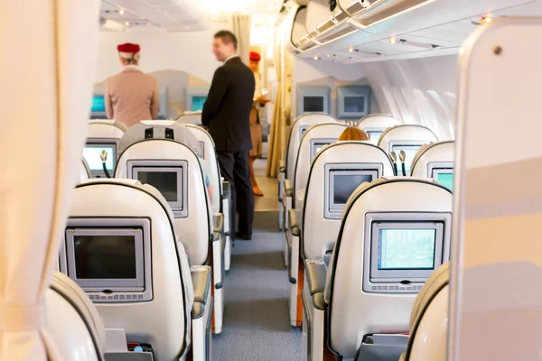 Üzleti kategóriás ülőhely a repülőgép — Stock Fotó
