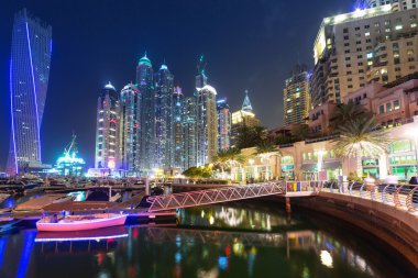 Skyscrapers of Dubai Marina at night, UAE clipart