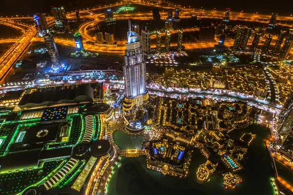 Panorama of city centre in Dubai at night, UAE — Stock Photo, Image