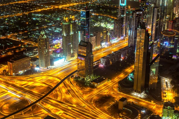 Panorama of city centre in Dubai at night, UAE — Stock Photo, Image