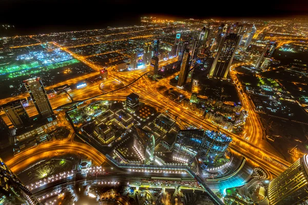 Panorama of city centre in Dubai at night, UAE — Stock Photo, Image