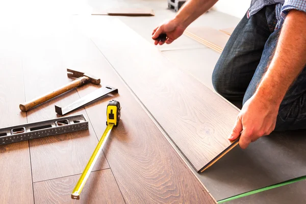 New wooden floor instalation — Stock Image New wooden floor instalation Stock Photo