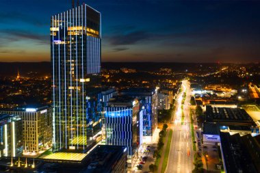 Gdansk, Polonya - 26 Eylül 2021: Olivia Star gökdeleni, Gdansk Oliwa, Polonya. Olivia Star 156 metreyle Polonya 'nın Baltık Denizi' ndeki en yüksek binadır..
