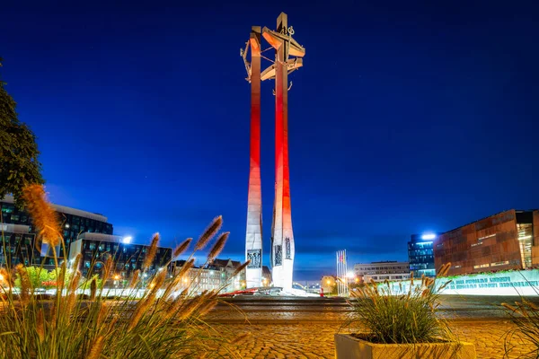 Gdansk Polonia Octubre 2020 Monumento Tres Cruces Plaza Solidaridad Europea — Foto de Stock