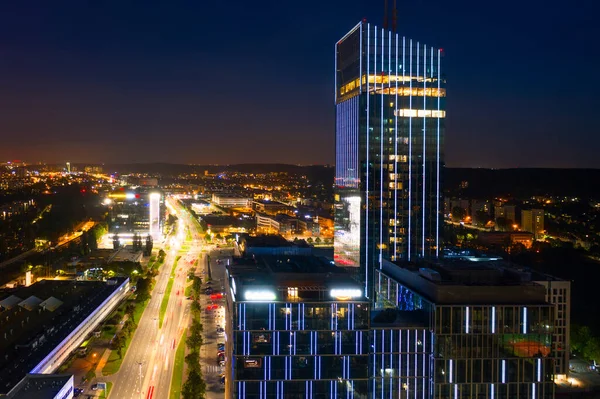 Gdansk Polen September 2021 Olivia Star Skyskrapa Gdansk Oliwa Natten — Stockfoto