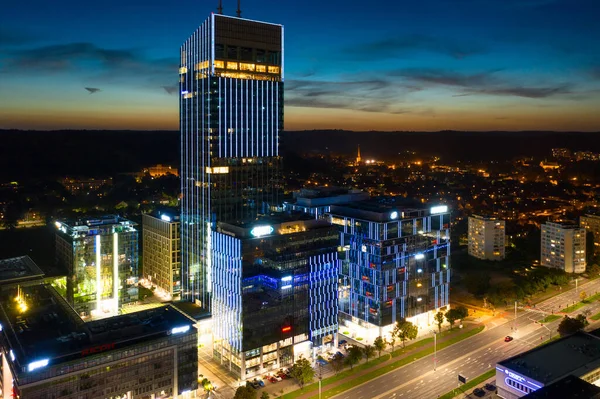 Gdansk Lengyelország Szeptember 2021 Olivia Star Felhőkarcoló Gdansk Oliwa Éjjel — Stock Fotó